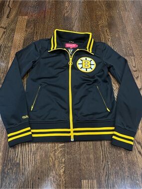 Mitchell & Ness Black and Yellow Kids Boston Bruins Track Jacket